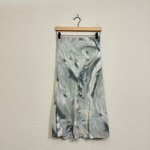 RAILS Anya Satin Midi Skirt Tie Dye Sage Diffusion A-Line Lined NWOT